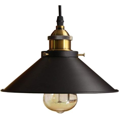 Lustre Suspension Industrielle Vintage – Abat-Jour E27 Noir, Plafonnier 22 cm (1/5)