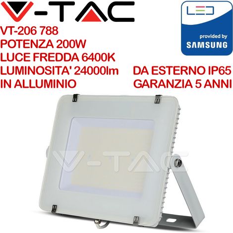 Faro Led Flood Slim Alta Luminosita 120lm/W 200W 24000lm Freddo 6400K Carcassa Bianca IP65 Chip Samsung SKU-788 (1/5)