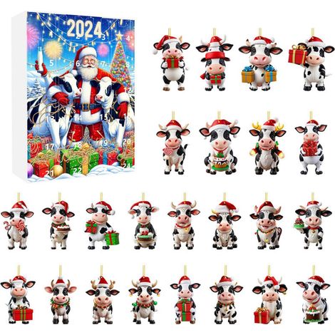 Calendrier de l'Avent avec vache laitière - Décoration de Noël - Calendrier de l'Avent - Ornement 2D en acrylique - Ensemble de décorations imprimées - Jouet décoratif préféré des enfants, des adolesc (1/5)