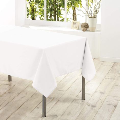 1 Nappe Rectangle, Polyester Uni, 140x250 cm, Blanc, Pour Salle à Manger