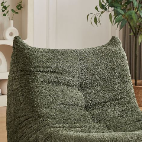 Canapé en tissu chenille moelleux, fauteuil bas lounge sans bras, chaise cosy près de la cheminée, divan rembourré mousse pour salon, chambre, salle de jeux ou bureau. (1/5)