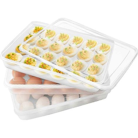 Lot de 3 supports à œufs pour réfrigérateur, boîtes à œufs mimosa avec couvercle, plateau à œufs transparent empilable en plastique C (1/5)
