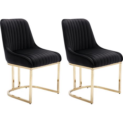 Dining Chairs Set of 2 in Velvet Upholstered Kitchen Corner Chairs with Golden Metal Frame for Dining Living Room Restaurant, Black, Wahson