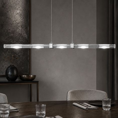 Hängeleuchte Glas Modern Pendelleuchte Küchenlampe Esszimmerlampe Chrom, teilsatiniert, 5x 3W 240Lm neutralweiß, LxBxH 100x3,5x120 cm (1/5)