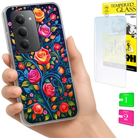 Custodia per Xiaomi Redmi 15 4G / 5G 169mm, cover posteriore con fiori e vetro. (1/5)