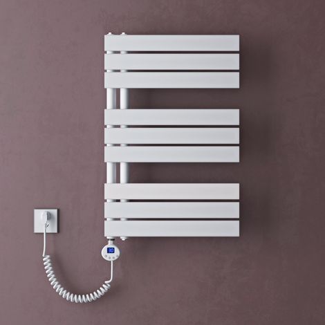 doporro Radiateur de Salle de Bain Sèche-Serviette 76x50cm avec Résistance Chauffante Blanc 600W Radiateur à Eau Chaude Blanc Design FN (1/5)