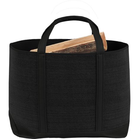Le Marquier – Sac à bûches en tissu noir – Dimensions 50 x 25 x 55 cm – Transport et stockage bûches jusqu'à 45 cm – Souple et léger (1/3)