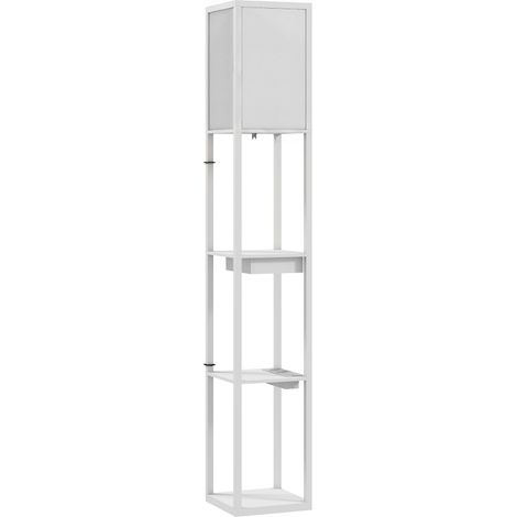 Lámpara de pie con 3 estantes, interruptor de pedal, puertos USB, MDF blanco (1/5)
