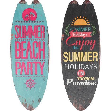 Lot de 2 panneaux décoratifs en bois sur le thème du surf, à suspendre, pour l'été et la plage.-45x16cm (1/3)