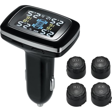 Système TPMS intelligent sans fil pour surveillance pression pneus, allume-cigare, écran LCD numérique avec 4 capteurs (1/5)