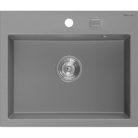 Mexen Oscar évier en granit 1 bac 580 x 490 mm, gris, siphon chromé - 6519581000-71 (1/5)