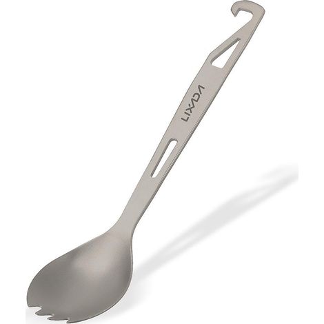 Lixada halbpoliertes Titan-Löffel- und Gabelset mit Flaschenöffner, leichtes Outdoor-Campingbesteck