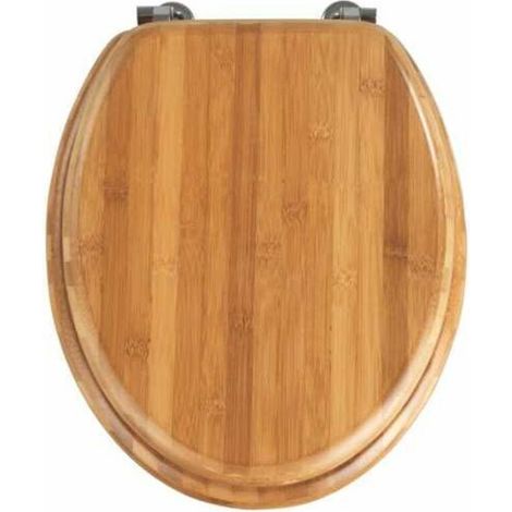 Abattant WC Bois Bambou, abattant WC avec fixation acier inox, Lunette WC résistante et facile à nettoyer, Bambou, 34 x 41 cm, Marron (1/5)