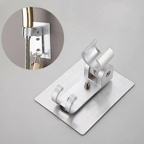 Support mural réglable à ventouses pour pommeau de douche - Installation sans outil pour carrelage de salle de bain - Compatible avec les douches à main G1/2 - Argenté (1/5)