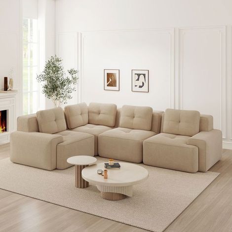 Canapé modulable sans cadre - SOGEU - Modulable - Tissu côtelé - Assise profonde rembourrée - Anti-dérapant (1/5)
