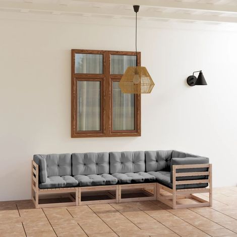 Salon de jardin 5 pcs,Mobilier de terrasse,Table et Chaise pour Relax avec coussins Bois de pin massif -YZ258150 (1/5)