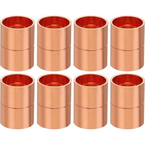 8pcs Manchons à Souder en Cuivre, 15mm Raccords de Couplage Tuyau, Raccord de Tuyauterie Droit pour Raccordements Plomberie HVAC Climatisation Chauffage Réseaux, Épaisseur 1mm (1/5)