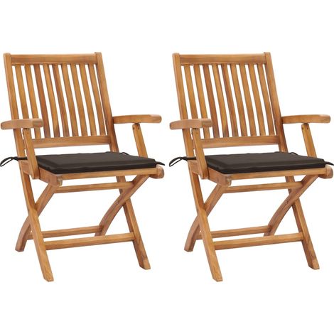Chaises de jardin 2 pcs avec coussins taupe Bois de teck massif 11 (1/5)