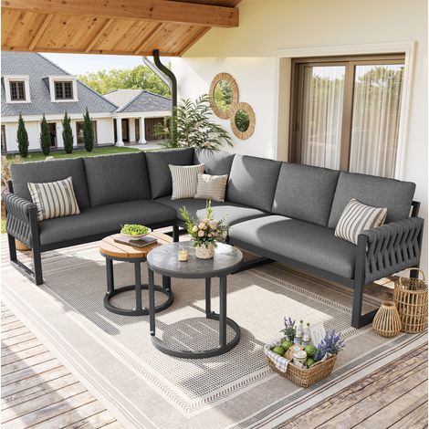 Conjunto de jardín modular para exterior, cojines desenfundables, Olefin gris (1/5)
