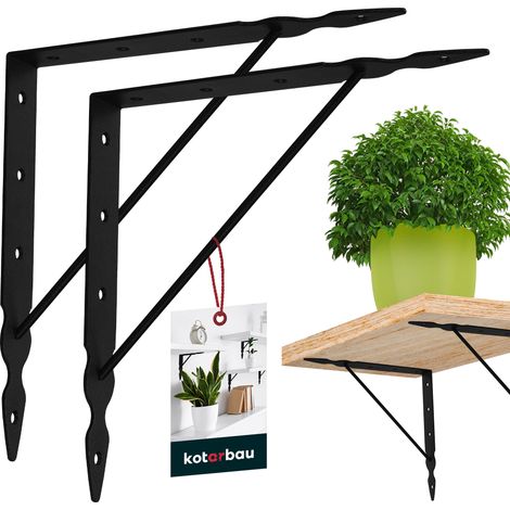 KOTARBAU® 2 pezzi. Staffa per mensola in acciaio nero rinforzato 250 x 250 mm. Supporto triangolare per mensola.