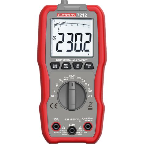 Multimètre numérique SEFRAM7212 – 600V c.a. 10A c.a. – Indice de sécurité CAT III – Capacité 100mF (1/2)