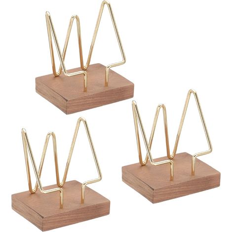 Porte-cartes vertical en bois noisette et doré, lot de 3 pour bureau. (1/5)
