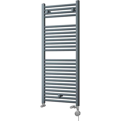 Roma - Anthracite Dual Fuel Towel Rail H1230mm x W500mm Thermostatic - Straight (1/3)
