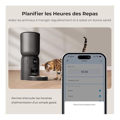 Automatic Cat Dispenser, Stainless Bowl, Battery Backup – PF4 Black – Slow Meal Mode (1/4)
