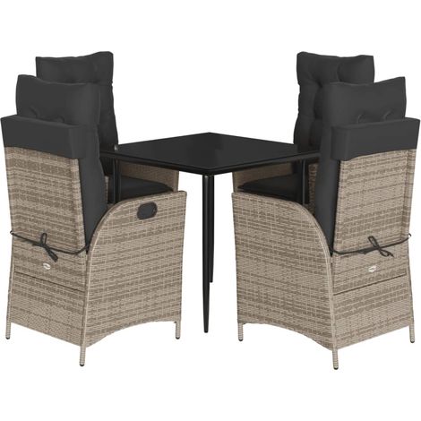 Maison Exclusive - 5-tlg. Garten-Essgruppe mit Kissen Grau Poly R (1/5)