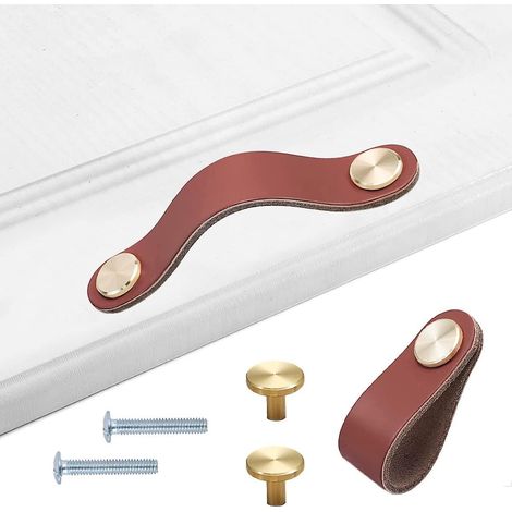 poignes Cuir De Placard, 4 Poigne Poignes De Meubles Vintage,boutons En Cuir Pour Armoires De Cuisine Marron (1/5)