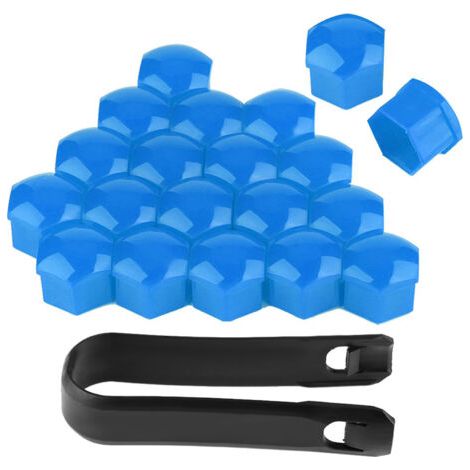 QORVA- Lot de 20 cache-écrous de roue de voiture 19 mm, protection extérieure pour moyeu de roue (bleu)