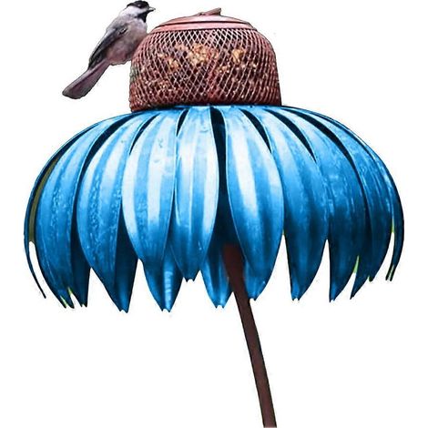 Blaues, blütenförmiges Vogelfutterhaus mit Ständer für den Garten (1/5)