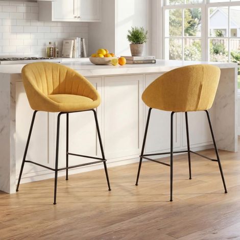 Wahson Set of 2 Bar Stools in Towel Fabric Kitchen Bar Chairs High Stools for Kitchen Counter, Yellow (1/5)