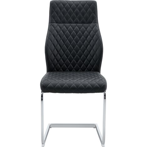 Set di 2 sedie da pranzo nere in ecopelle con schienale alto, struttura in metallo argento, MODENUIT (1/5)