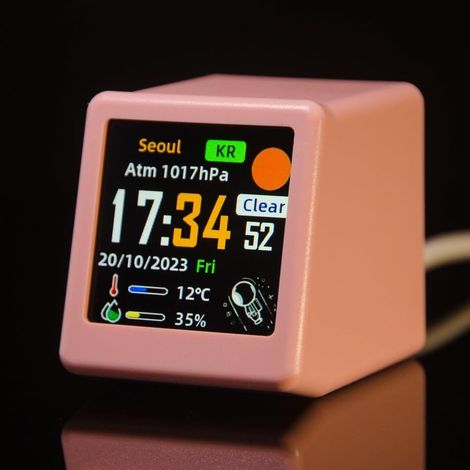 Station météo connectée WiFi, mini écran – animations GIF personnalisables, horloge numérique, déco de bureau-Rose (1/3)