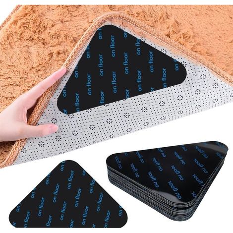 Grips pour Tapis, 8 Pièces Réutilisable et Lavable, Autocollants Antidérapants, Tapis Anti Glisse et Parquet Antidérapant, Adhésif Puissant, Anti-Repliement (1/5)