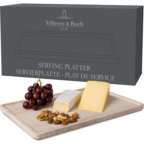 Manufacture Travertine plat de service grand format, beige, fait main, grand plateau en pierre naturelle ton sable, assiette pierre, vaisselle, travertin (1/5)