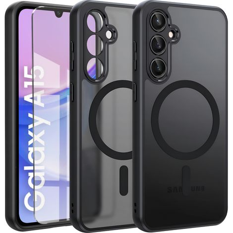 Coque Samsung Galaxy A15, MagSafe, couleur mate, noire + protection d'écran (1/5)