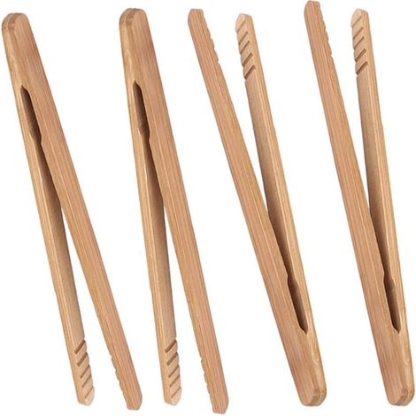 UlisemPinces à toast classiques réutilisables en bambou – Pince de cuisson en bois, idéale pour grille-pain, fruits, pain et cornichons, ustensile de cuisine pour fromage Lot de 4 (1/4)