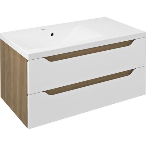 WAVE Meuble sous-vasque 89,7x45x47,8cm, gauche/blanc/chêne cuneo (1/4)