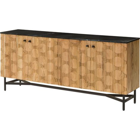 Buffet en bois d'Acacia 180x40x76 naturel laqué / marbre noir LONDON 101 (1/4)