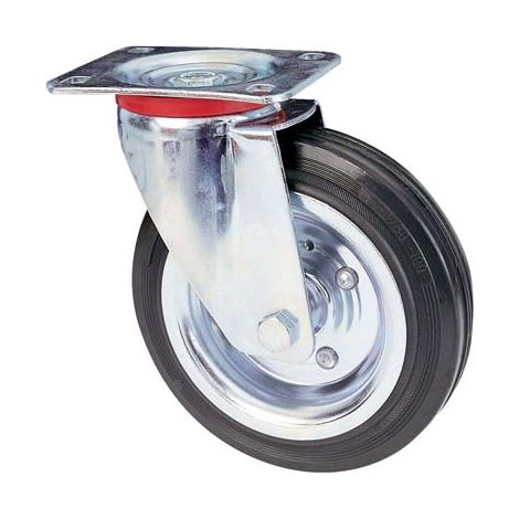 RUOTA A FORCELLA GIREVOLE 80 AVO  A/ZINCR/GOMMA NERA D.MM 200X50 P.MM 140X110