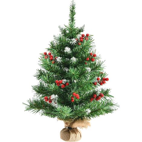 COSTWAY Mini Albero di Natale 60/90 cm, Albero di Natale Piccolo con Rami in PVC,12/15 Grappoli di Bacche Rosse, per Casa, Ufficio e Negozio (60 CM) (1/5)