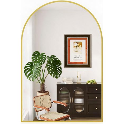 Miroir peinture murale arqué moderne – Cadre en métal doré, verre trempé 5mm, antirouille, installation peinture muralee ou à poser, pour salle de bain/chambre/entrée – Finition 30x40'' Edge Type Gold (1/5)