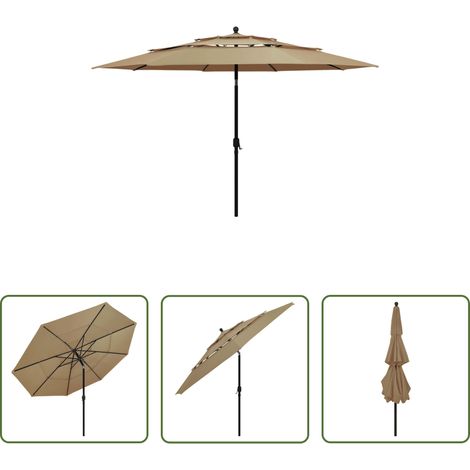 vidaXL Terrasse -  Sonnenschirm mit Aluminium-Mast 3-lagig Taupe 3,5 m