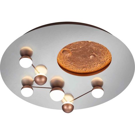 Plafoniera LED effetto lunare, metallo, alluminio spazzolato e caffè, D 50 cm, Zodiac (1/5)
