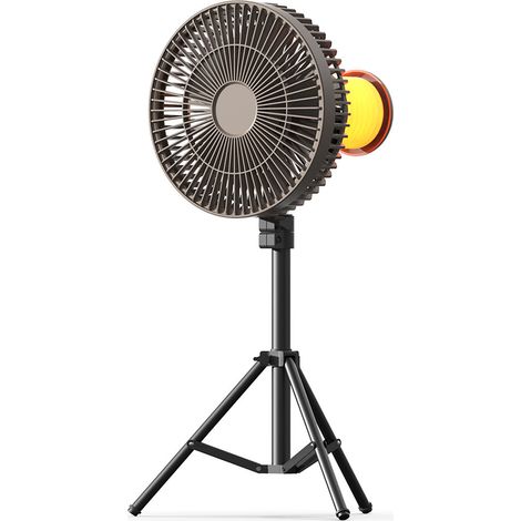 Ventilateur de Camping Multifonction 8000mAh avec Lampe Anti-Moustiques et Éclairage, Ventilateur de Bureau USB sur Trépied, Gris