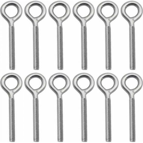 Lot de 12 M8 Boulons à Oeil en 304 Acier Inoxydable Vis à Anneau Piton à Visser pour Balançoire Machine Extérieure (1/4)