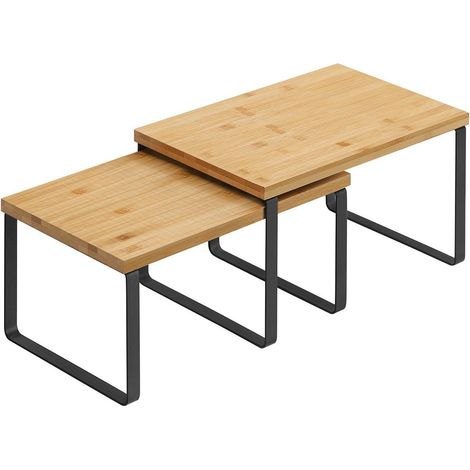 Lot de 2 étagères à épices empilables cuisine 29,7 x 19,5 x 15,5 cm et 29,7 x 18,5 x 13,6 cm en métal noir (1/3)