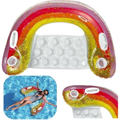 Sillón, colchón hinchable, tumbona, silla de piscina, asas + portavasos Arcoíris (1/5)